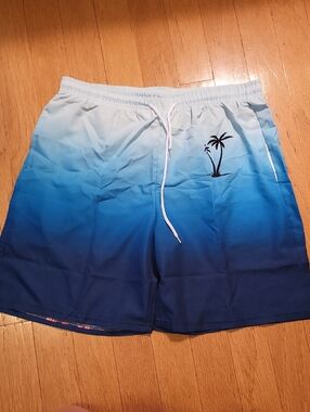 Source Unknown Blue Ombre Swim Board Shorts with Palm Tree NWOT